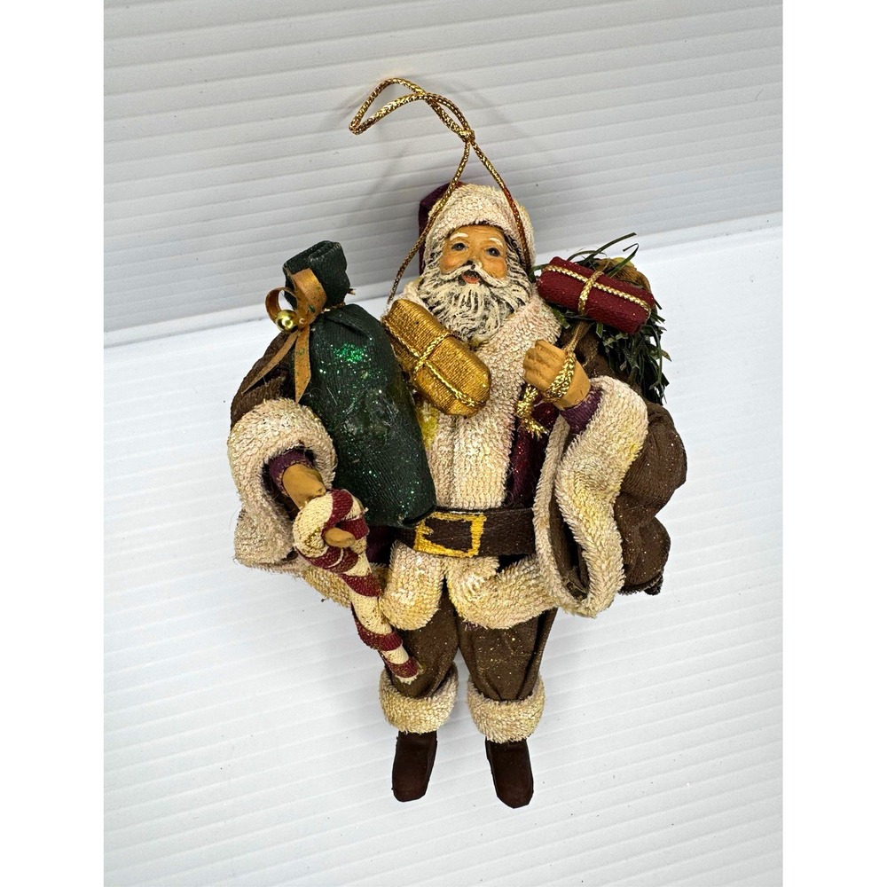 Vintage Hanging Santa Claus Fabric Figurine Gift Bag Sack Christmas Decor 5.5"